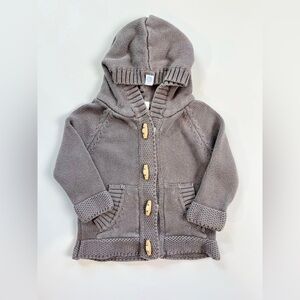 Beba Bean Gray Hooded Knit Cardigan with Wooden Buttons